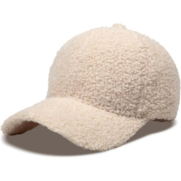 Beige Cozy Sherpa Fleece Baseball Cap Winter Warm Soft Hat‎ Adjustable Unisex - Picture 1 of 2